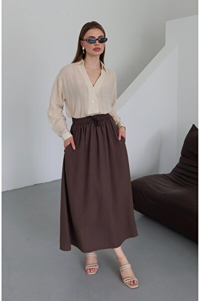 Laluvia Barna elasztikus derékú szoknya