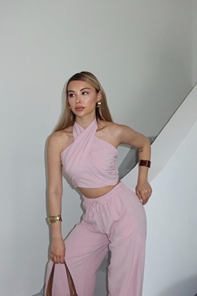 Laluvia Rózsaszín Halter Bustier nadrág szett