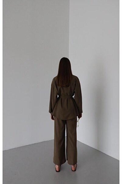 Laluvia Brown Tie-Up Kimono Set