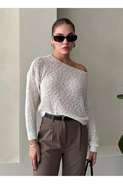 Laluvia Cream Spider Knitwear Relaxed Cut Sweater