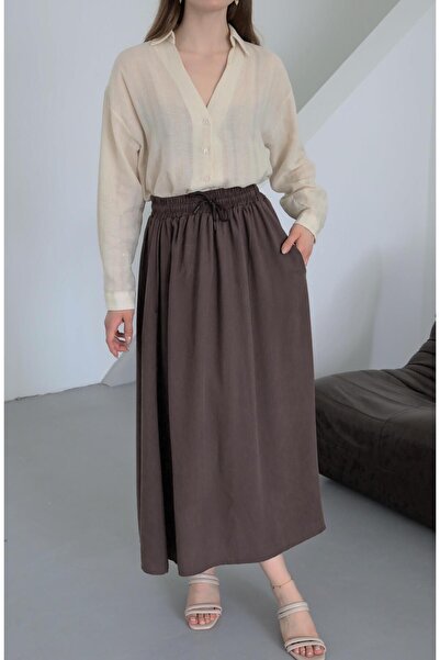Laluvia Barna elasztikus derékú szoknya