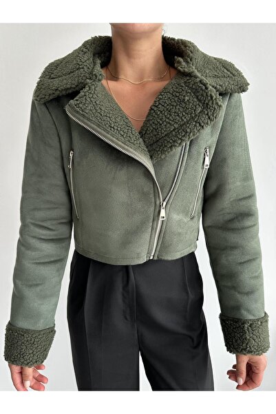 Laluvia Zelený semišový kožich Dakota