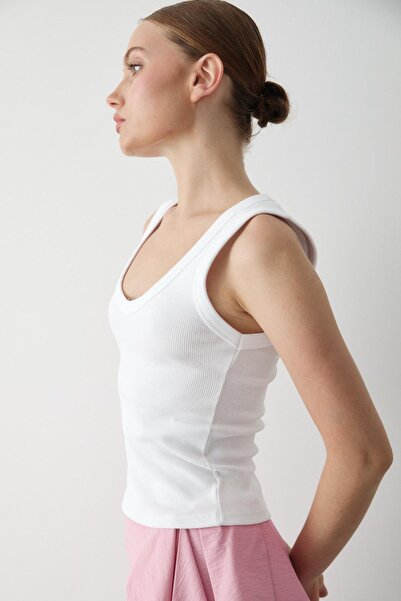 Laluvia Λευκή μπλούζα με ραβδώσεις με λαιμόκοψη σε σχήμα V