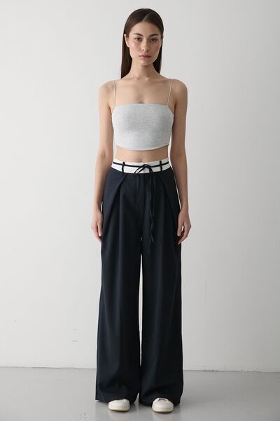 Laluvia Sötétkék kötélszíj részletes tervezésű nadrág - 3576