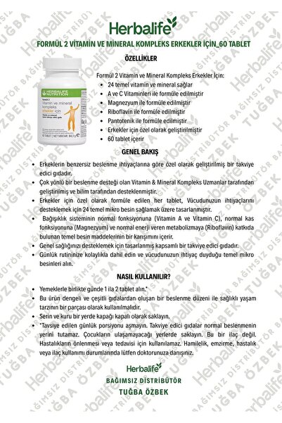 Herbalife Formül 2 Vitamin ve Mineral Kompleks Erkekler İçin_60 Tablet