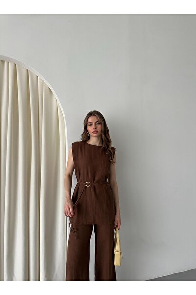 Laluvia Brown Accessory Detailed Double Set