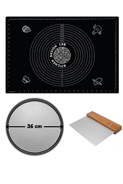 Atlas Mutfak Siyah Silikon Hamur Açma Matı 45 X 65 Cm, 36 Cm Pizza Tepsisi Ve...