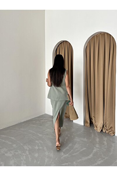 Laluvia Khaki ceruza és szoknya szett - 100% pamut, hasított részletekkel