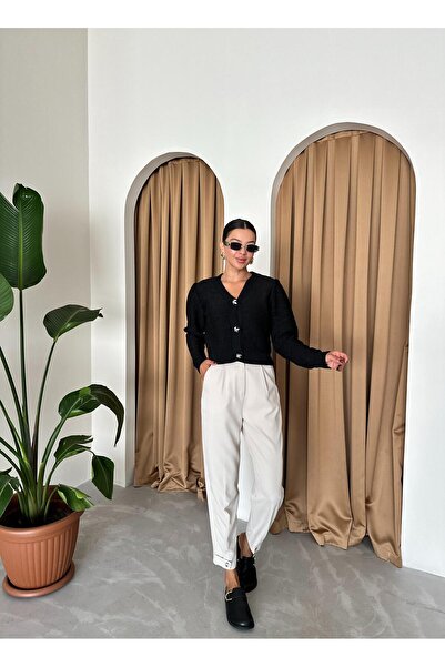 Laluvia Black Irregular Floral Button Cardigan