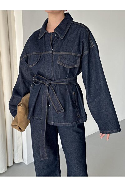 Laluvia Sötétkék fűzős farmerdzseki nadrág szett