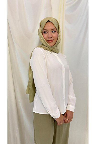 Valens yakalı beyaz krep gömlek