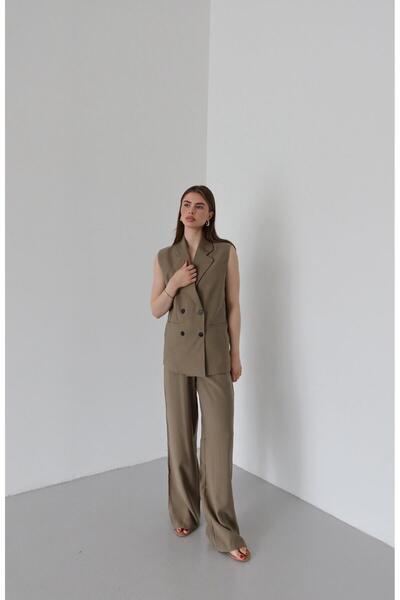 Laluvia Khaki fekete gombos mellény nadrág szett