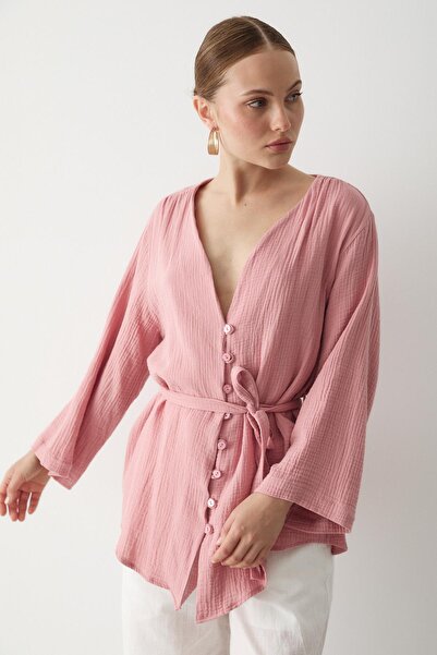 Laluvia Pink Multi-Button Kimono