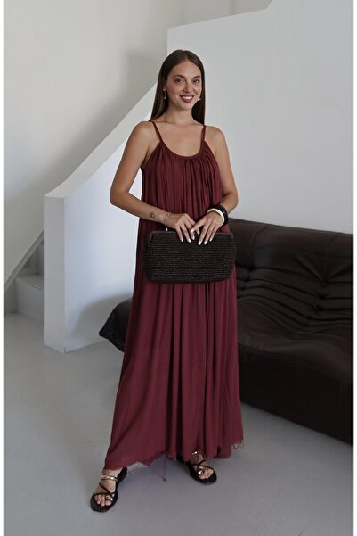 Laluvia Burgundy Strappy Relaxed Fit Dress