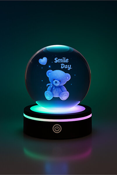 Deryal Hediyelik Sevimli Ayıcık Tasarımlı Renk Değiştiren USB’li Dönen Cam Küre