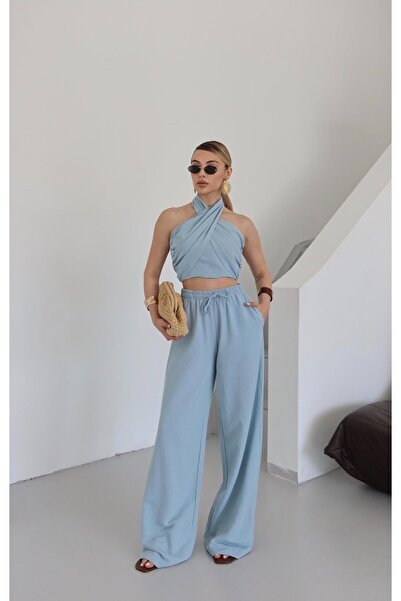 Laluvia Kék Halter Bustier nadrág szett