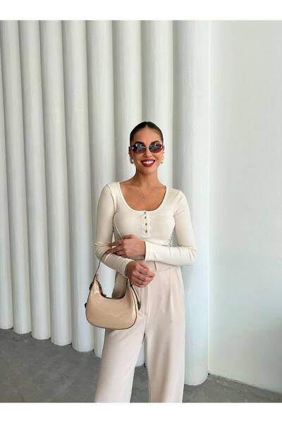 Laluvia Μακρύ μπλουζάκι με κουμπιά εκρού