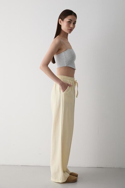 Laluvia Yellow Wide Leg Trousers with Elastic Waist