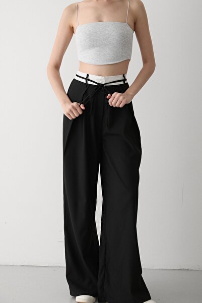 Laluvia Black Rope Belt Detailed Design Trousers - 3576