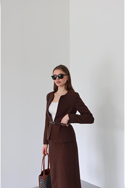 Laluvia Bitter Brown Elvira Pencil Skirt Jacket Set