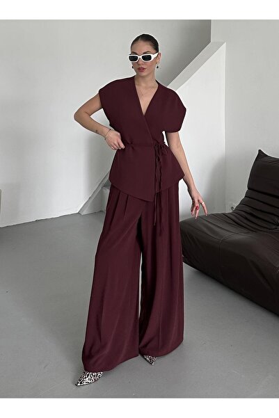 Laluvia Bordo Juana Vest Pants Set