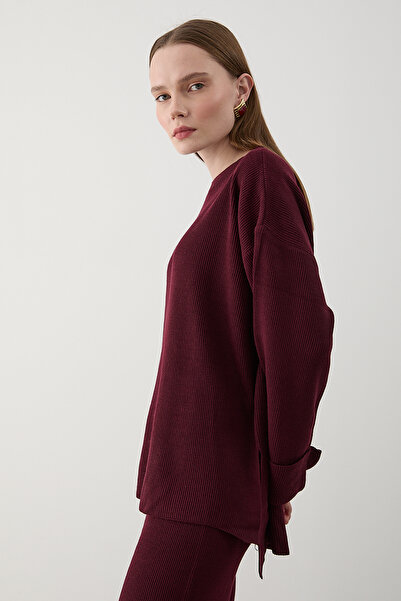 Laluvia Burgundy Thessaloniki Knitted Sweater Set - 4587