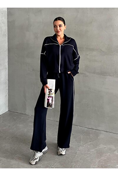 Laluvia Темно-синій костюм Esofman з детально промальованими трубами Пабло