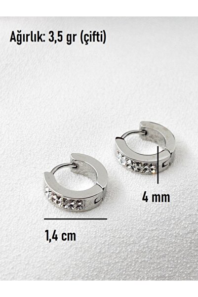 Siya Silver Kararmaz Çelik Zirkon Taşlı Minimal Halka Küpe-14 mm