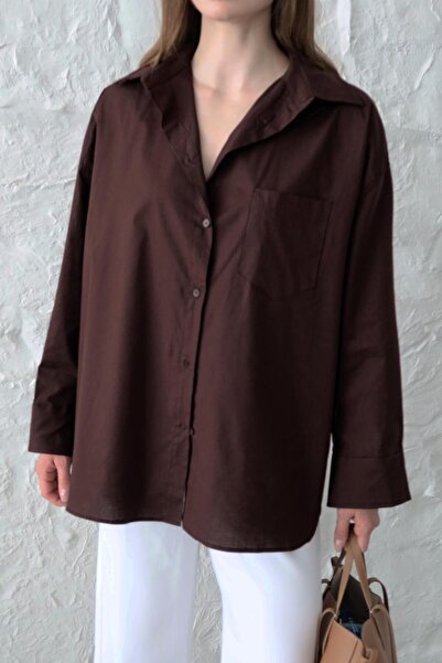 Laluvia Brown Oversize Shirt