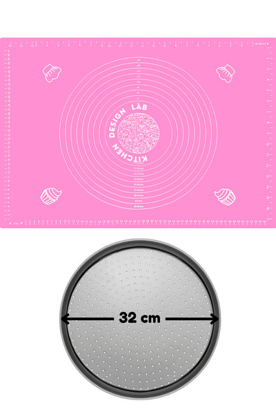 Atlas Mutfak مجموعة من 2 بساط لف العجين سيليكون وردي مقاس 45 × 65 سم وصينية ب...
