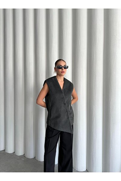 Laluvia Anthracite Venetian Cross Buttoned Vest