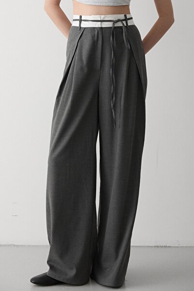 Laluvia Anthracite Rope Belt Detailed Design Trousers - 3576