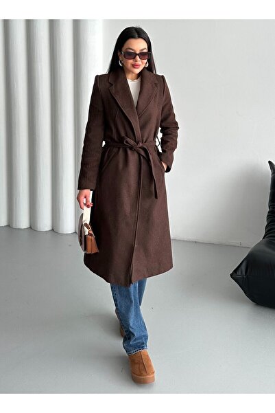 Laluvia Hnědý kabát Pria Long Stamp - 7059