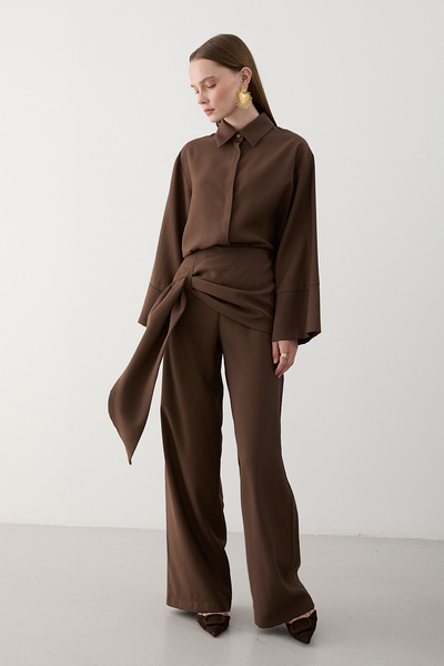 Laluvia Brown Belt Detailed Pants Shirt Set - 8862