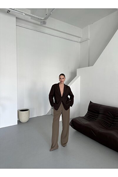 Laluvia Haki Gold Düğmeli Beli Lastikli Palazzo Pantolon