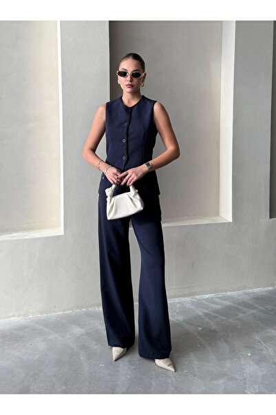 Laluvia Синій класичний жилет з ґудзиками та брюками Camille