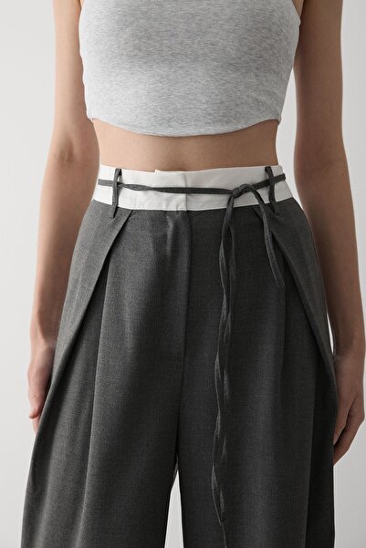 Laluvia Anthracite Rope Belt Detailed Design Trousers - 3576