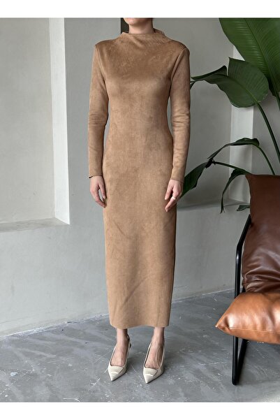 Laluvia Brown Nancy Suede Midi Dress
