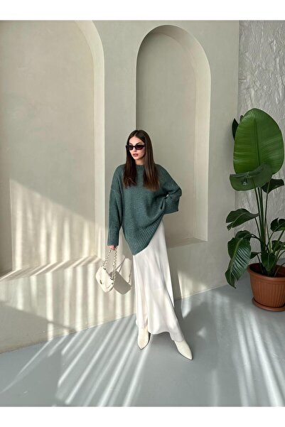 Laluvia Petrol Green Plain Basic Thick Sweater