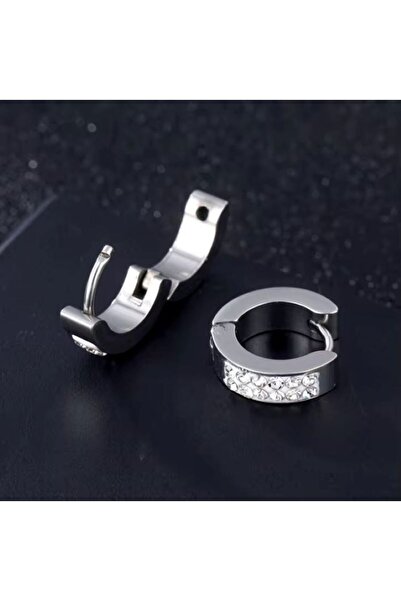 Siya Silver Kararmaz Çelik Zirkon Taşlı Minimal Halka Küpe-14 mm