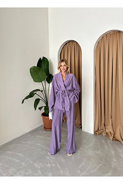 Laluvia Zöld kendőgalléros kimonó nadrág szett