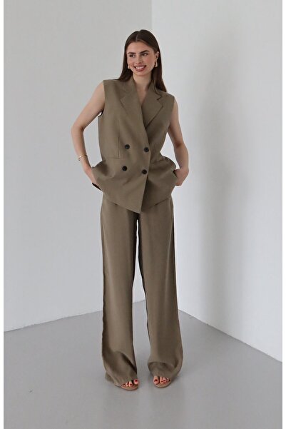 Laluvia Khaki fekete gombos mellény nadrág szett