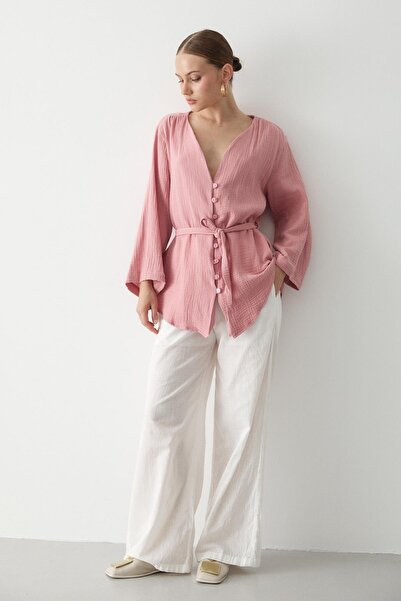 Laluvia Pink Multi-Button Kimono