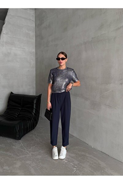 Laluvia Sötétkék rubin gombos nadrág