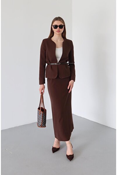 Laluvia Bitter Brown Elvira Pencil Skirt Jacket Set