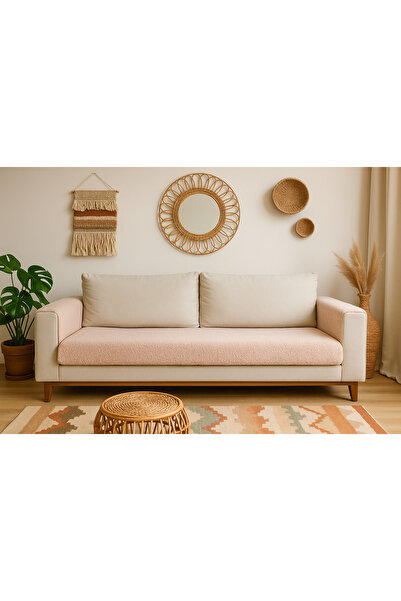 MER HOME Teddy Kıvırck  Peluş Üç Kişilik Koltuk İçin ( 1adet ) Sadece Oturma Alanı Örtü  80*190cm Ölçü (Bej)