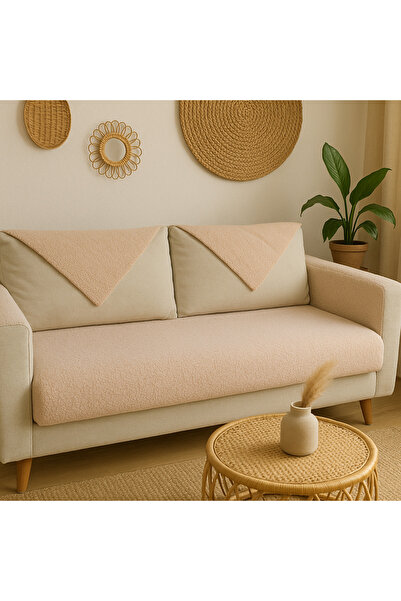 MER HOME Teddy Kıvırck  Peluş Üç Kişilik Koltuk İçin ( 1adet ) Sadece Oturma Alanı Örtü  80*190cm Ölçü (Bej)