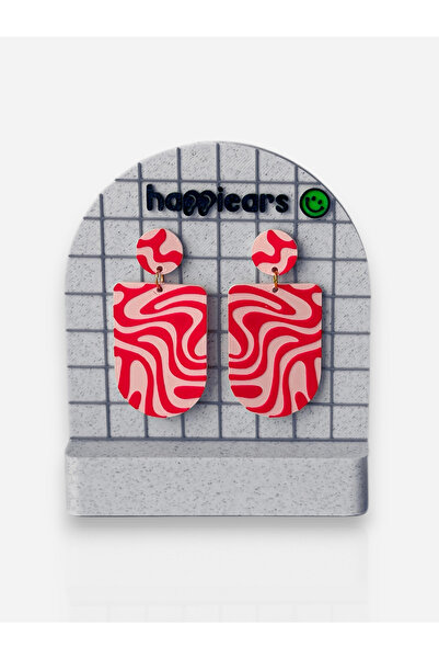 DECOROMA Kırmızı Pembe Dalga Desenli Modern Özel Tasarım Küpe