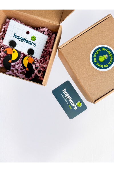 Happiears Tukan Kuşu Desenli Renkli Özel Tasarım Küpe