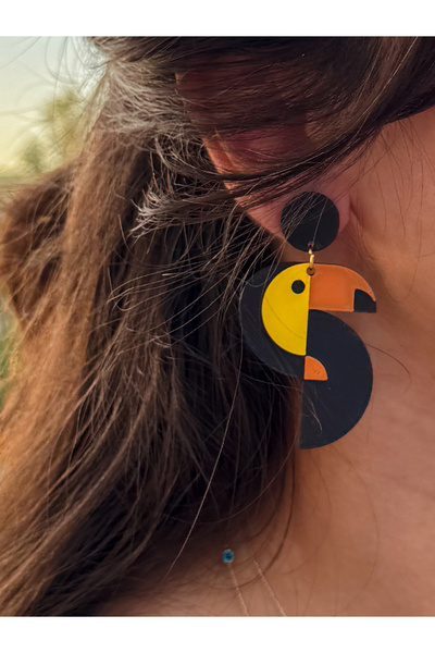 Happiears Tukan Kuşu Desenli Renkli Özel Tasarım Küpe